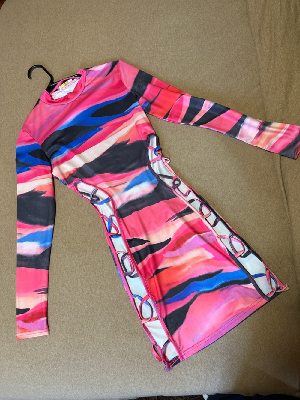 Women's Pink Multi-Color Long Sleeve Mini Dress